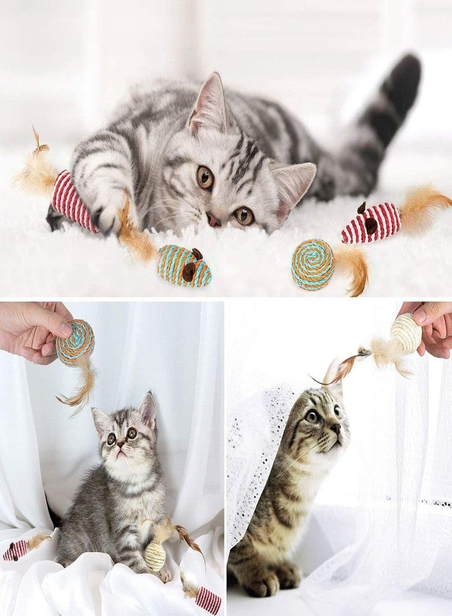 PET FUN مجموعة هدايا ألعاب القطط من بيت فن® - 7 قطع من ألعاب القطط التفاعلية مع عصا ريش، وكرة من السيزال، وفأر النعناع البري، وأجراس، ومجموعة لعب للقطط والقطط الصغيرة المنزلية - Image 2